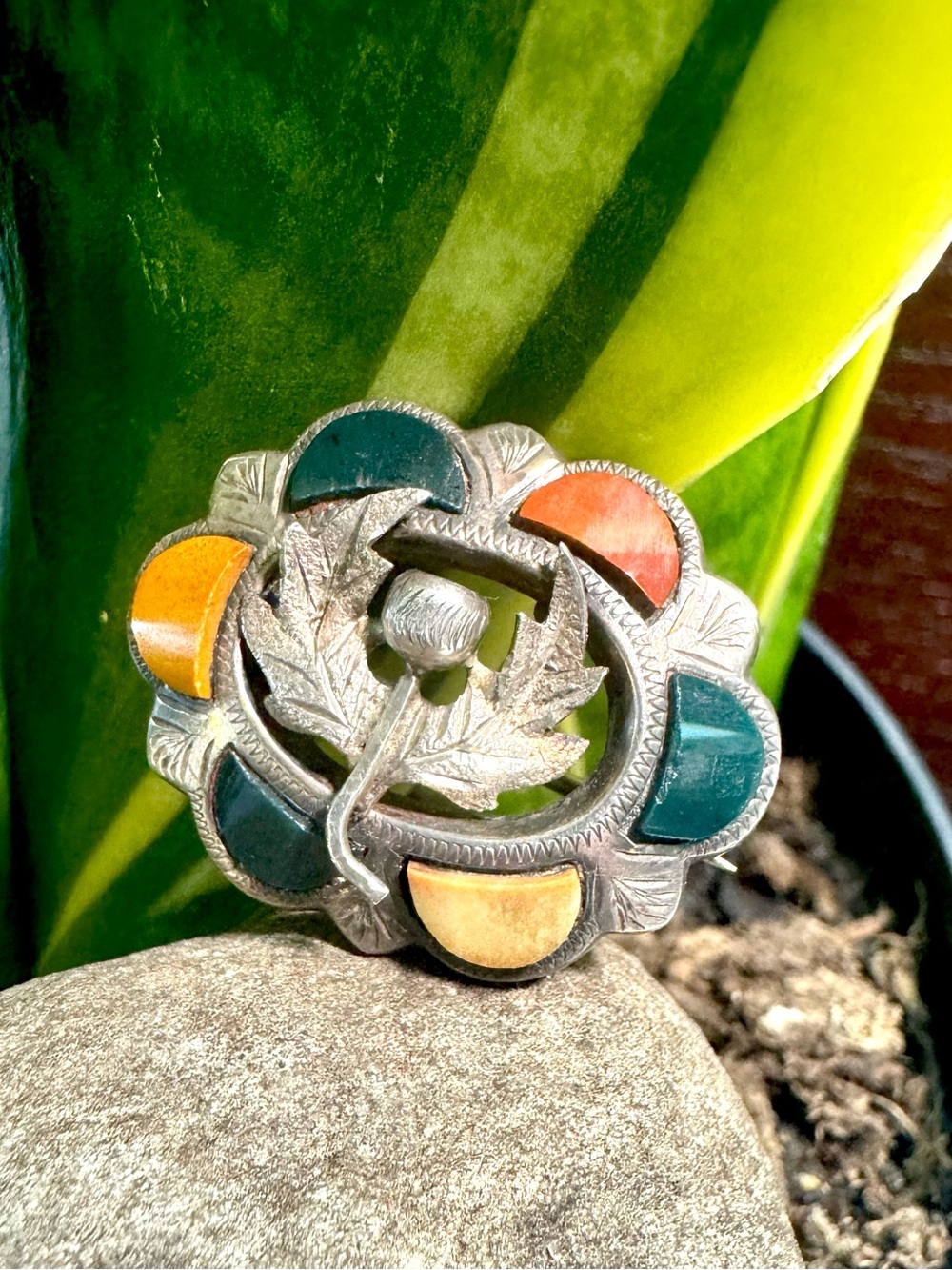 Sterling & Gemstone Scottish pin brooch